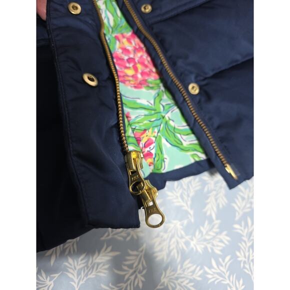 Lilly Pulitzer Vest Women’s Small Blue Down Puffer Full Zip Floral Lining - Picture 6 of 10
